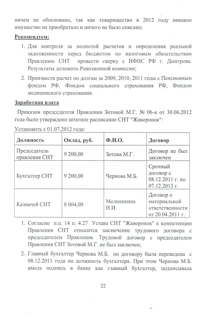 Акт ревизии финансово-хозяйственной деятельности СНТ за 2012 г.